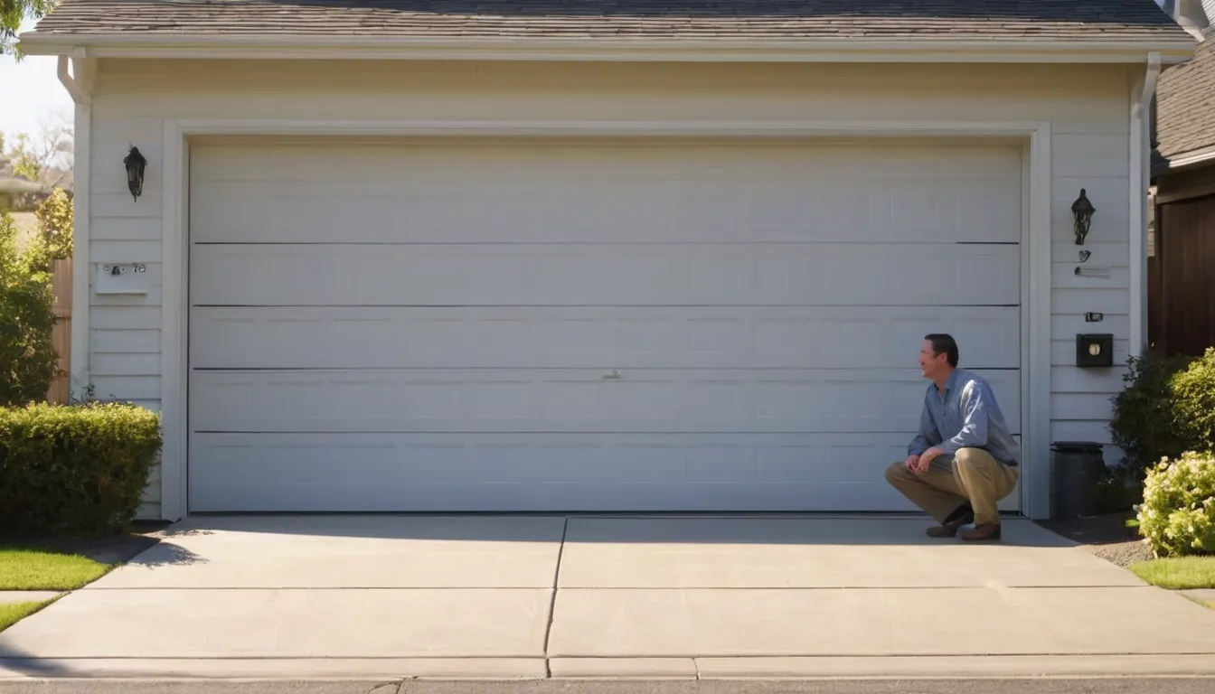 Friendly garage door provider checking the springs and tracks on a home garage door in Avon